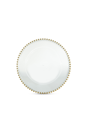 Transparente Platzteller mit Perlenrand Gold (66) – 32cm – Dekorationsteller für Hochzeiten und Events
