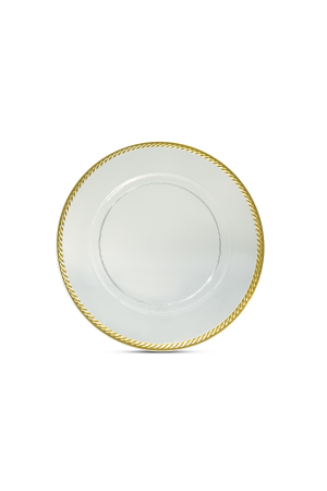 Transparente Platzteller mit Musterrand Gold (74-A) – 32cm – Dekorationsteller für Hochzeiten und Events