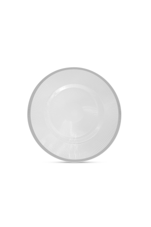 Transparente Platzteller Silberrand Streifen (70-B) – 32cm – Dekorationsteller für Hochzeiten und Events