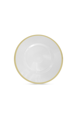 Transparente Platzteller Goldrand Streifen (70-A) – 32cm – Dekorationsteller für Hochzeiten und Events