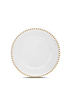 Transparente Platzteller mit Muster Perlenrand Gold (113) – 32cm – Dekorationsteller für Hochzeiten und Events