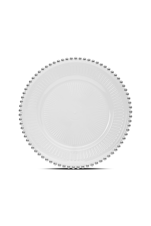 Transparente Platzteller mit Muster Perlenrand Silber (114) – 32cm – Dekorationsteller für Hochzeiten und Events