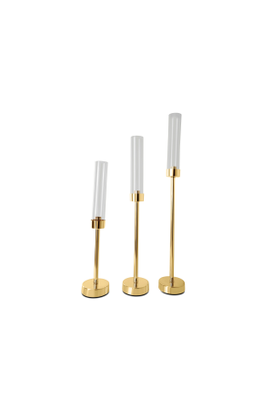 Kerzenständer Set Gold aus Metall und Kerzenabdeckungen aus Glas (95) - 3er Set - Kerzenständer Für Hochzeiten, Feiern, Veranstaltungen