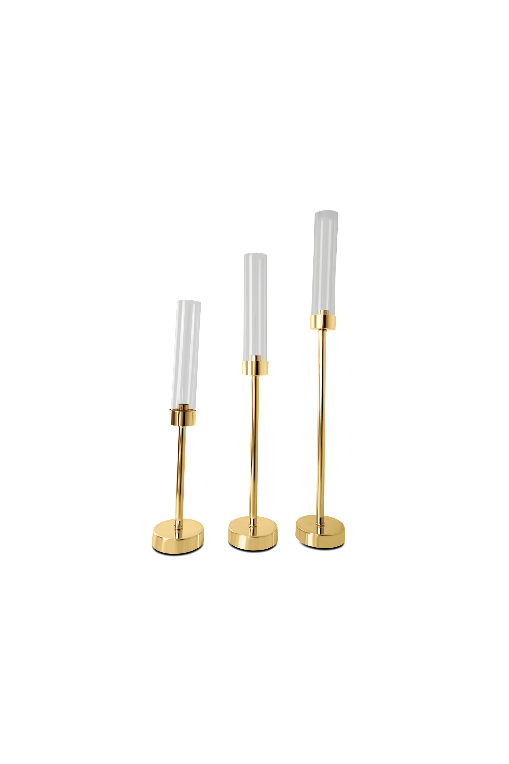 Kerzenständer Set Gold aus Metall und Kerzenabdeckungen aus Glas (95) - 3er Set - Kerzenständer Für Hochzeiten, Feiern, Veranstaltungen
