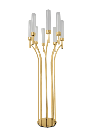 Blumenständer Gold Metall mit Kerzenabdeckungen aus Glas 161cm (96-B) – 8 Köpfe – Für Hochzeiten und Events