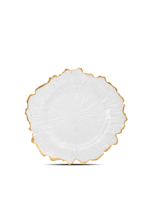Transparenter Platzteller mit Musterrand Gold (107) – 32cm – Dekorationsteller für Hochzeiten und Events