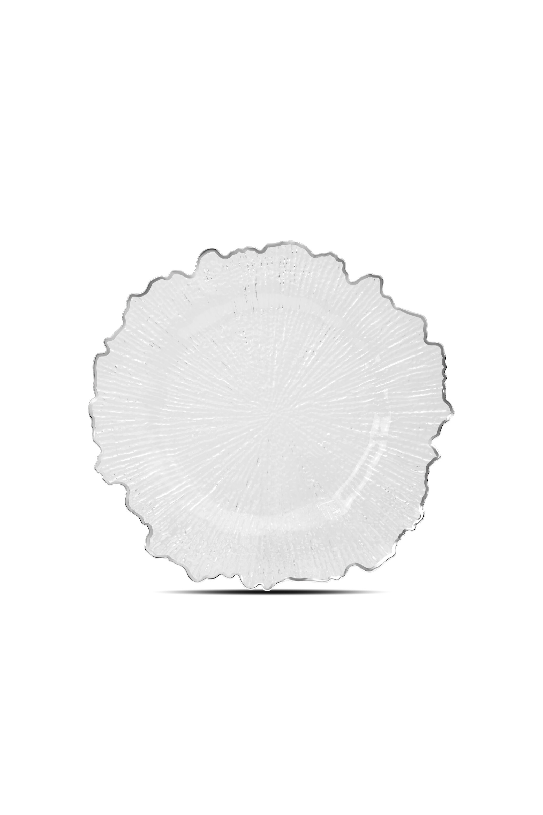 Transparenter Platzteller mit Musterrand Silber (108) – 32cm – Dekorationsteller für Hochzeiten und Events