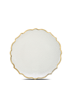 Transparenter Platzteller mit Musterrand Gold (109) – 32cm – Dekorationsteller für Hochzeiten und Events