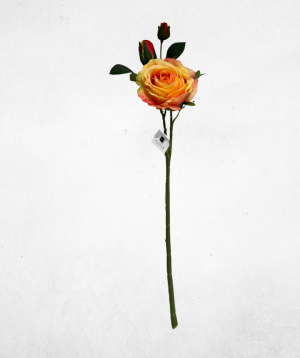 Kunstblume Rose Gelb Orangeverlauf (010-5) – langlebige künstliche Dekoblume aus Kunststoff